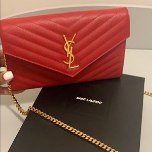 Saint Laurent Red Medium Matelasse Wallet OnChain